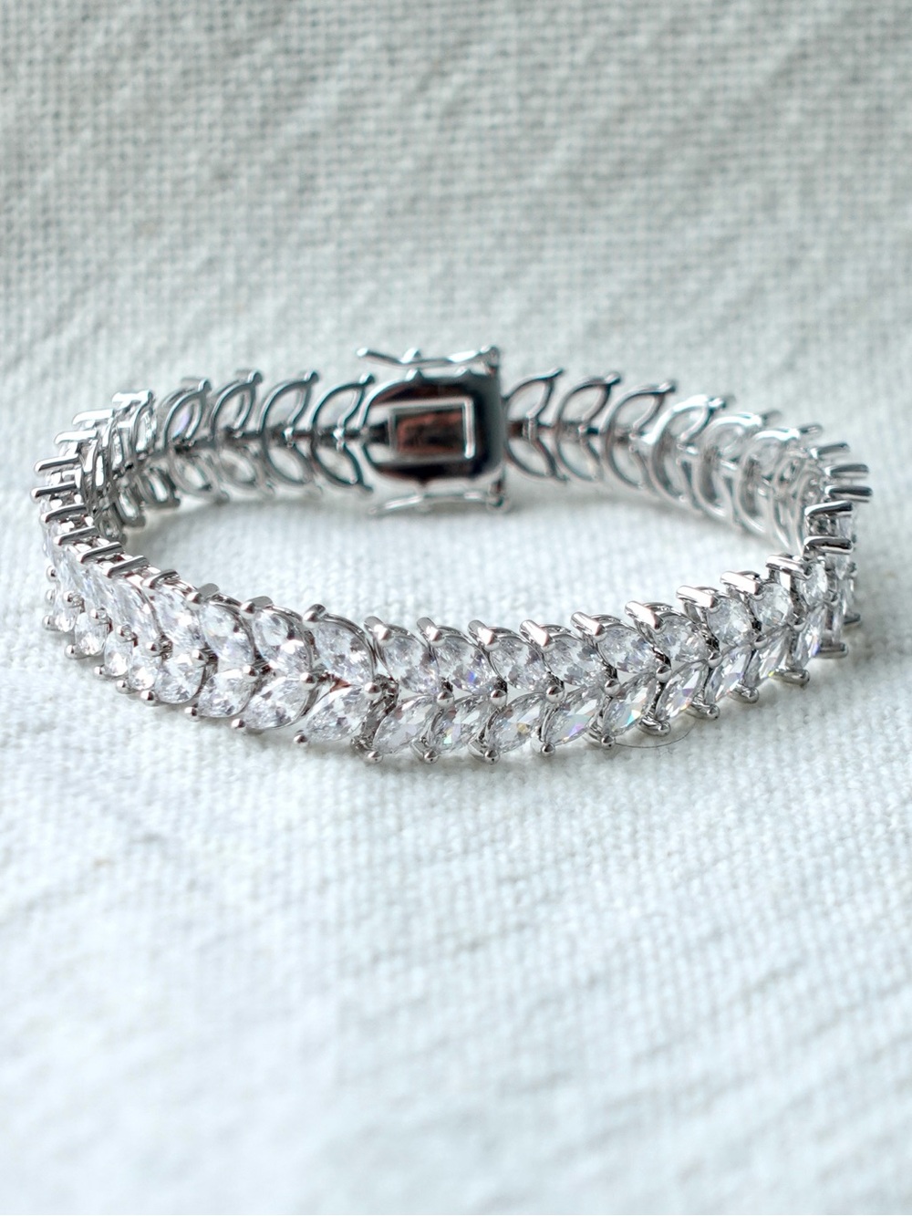 Silver Marquise Rhodium with Cubic Zirconia Tennis Bracelet - Picture 2 of 6